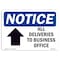 Signmission OSHA Notice, 5" Height, All Deliveries To Business Office Sign With Symbol, 7" X 5", Lndscp OS-NS-D-57-L-10093 - alternate 1
